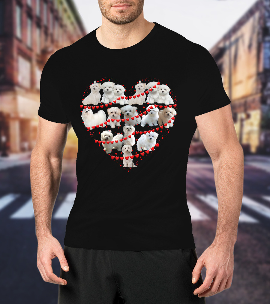 Maltese Heart Valentine Ornaments Puppies T-Shirt