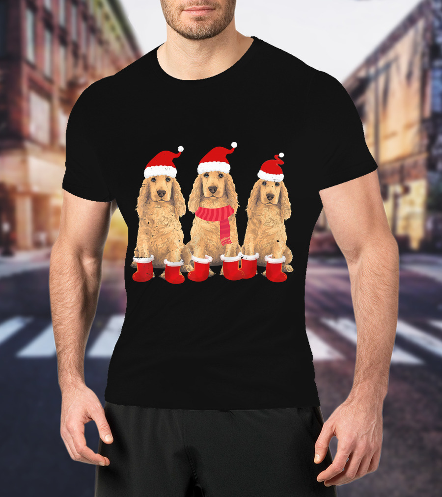 Cocker Spaniel Christmas Santa Hats And Socks Festive Trio T-Shirt