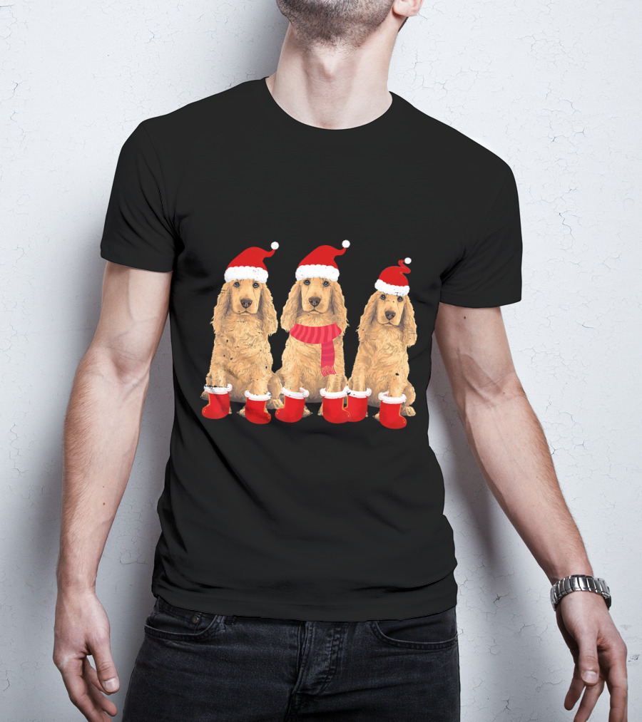 Cocker Spaniel Christmas Santa Hats And Socks Festive Trio T-Shirt