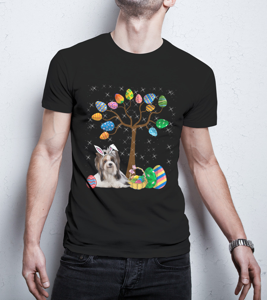 Shih Tzu Dog With Easter Egg Tree And Basket Hunt Day T-Shirt