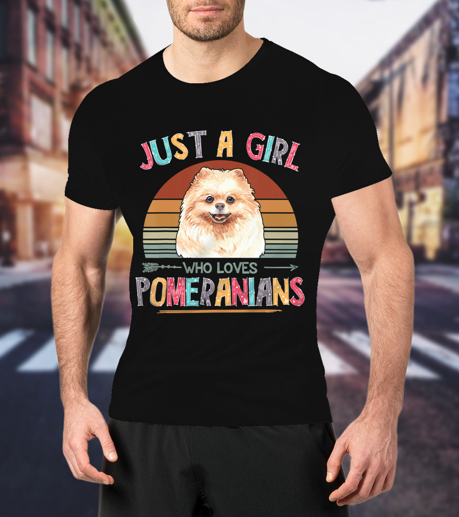 Just A Girl Who Loves Pomeranians Retro Sunset T-Shirt