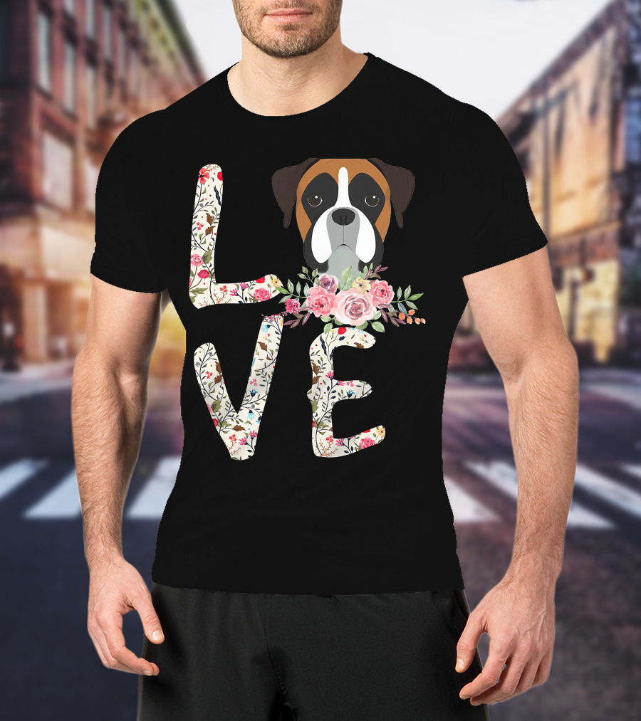 Love Boxer Dog Floral T-Shirt