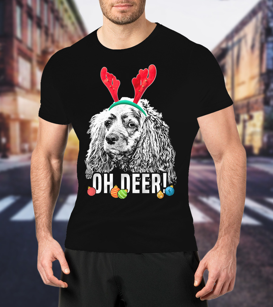 Oh Deer Funny Cocker Spaniel Reindeer Antlers Christmas Ornaments T-Shirt