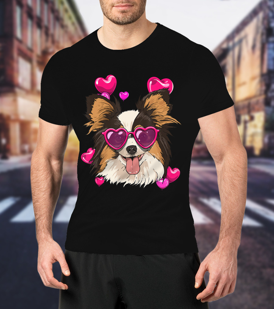 Papillon Heart Sunglasses Pink Hearts Valentines Day T-Shirt