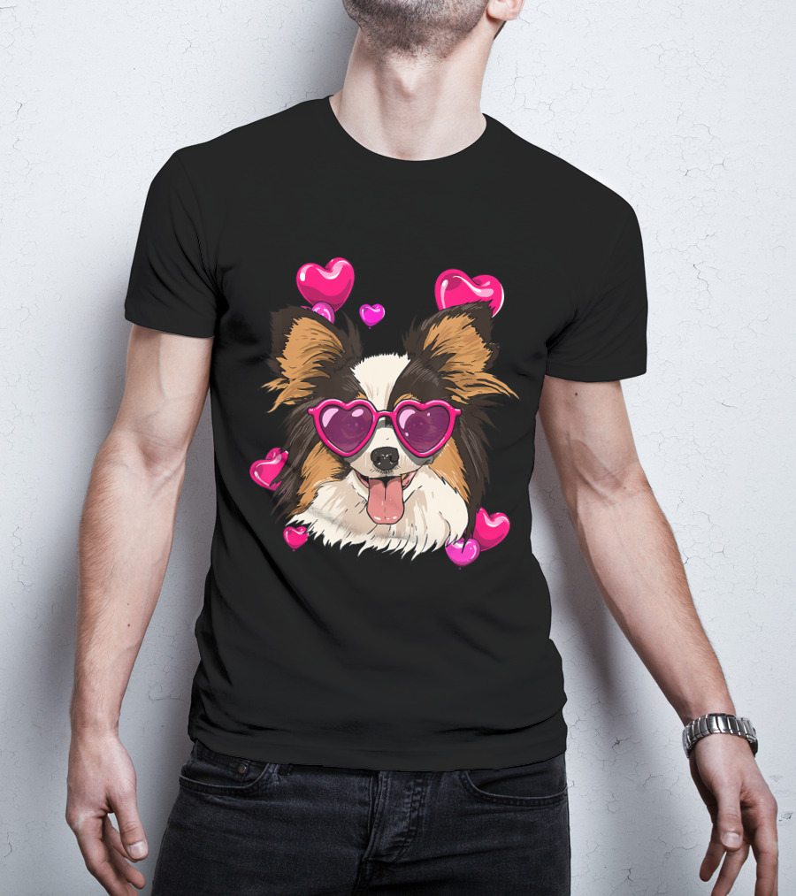 Papillon Heart Sunglasses Pink Hearts Valentines Day T-Shirt
