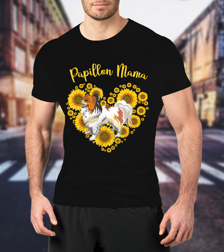 Papillon Mama Sunflower Heart T-Shirt