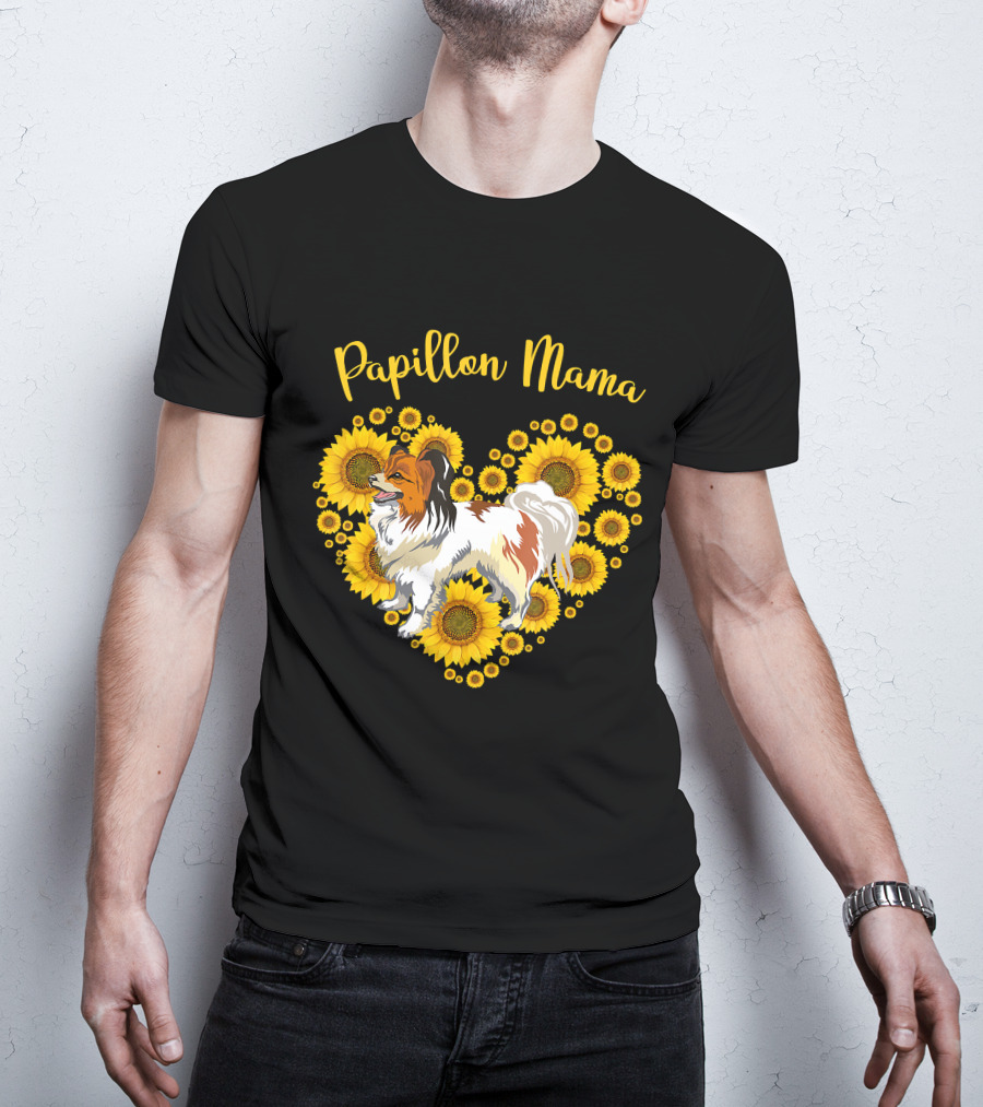 Papillon Mama Sunflower Heart T-Shirt