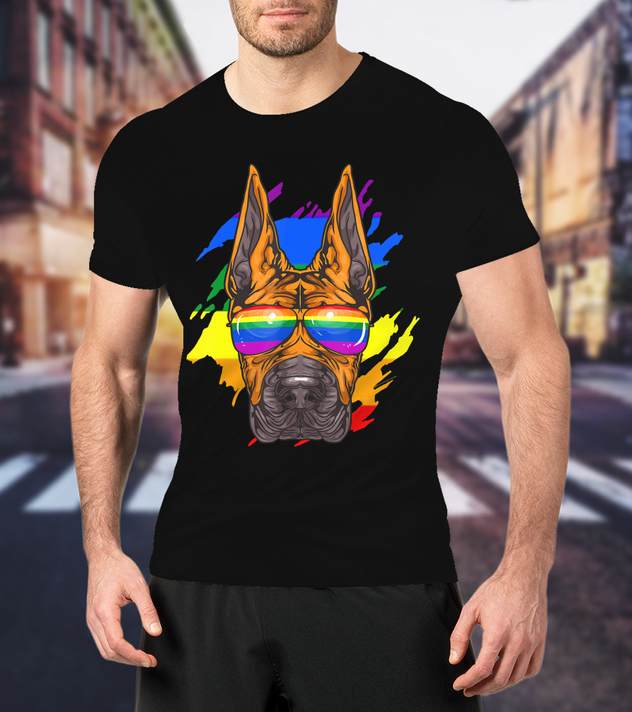Rainbow Sunglasses Great Dane Pride T-Shirt