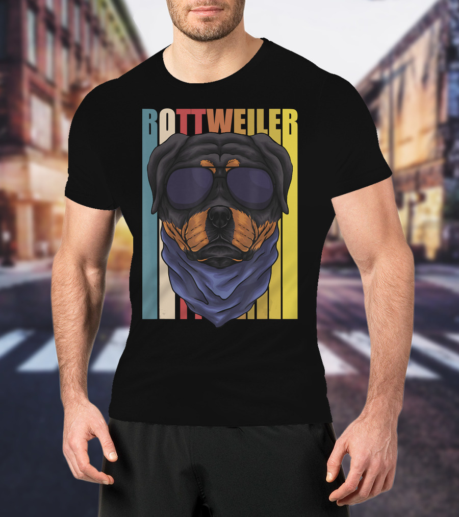 Retro Vintage Rottweiler Dog Eyeglasses Bandana T-Shirt