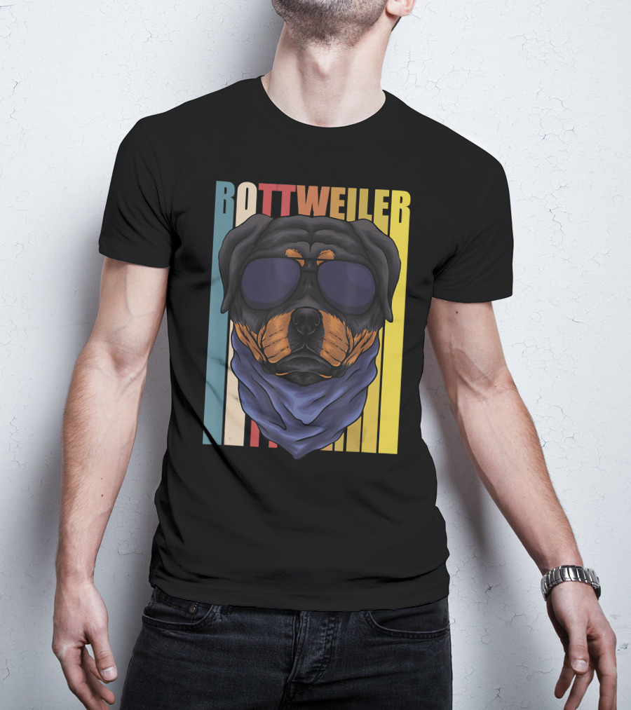 Retro Vintage Rottweiler Dog Eyeglasses Bandana T-Shirt