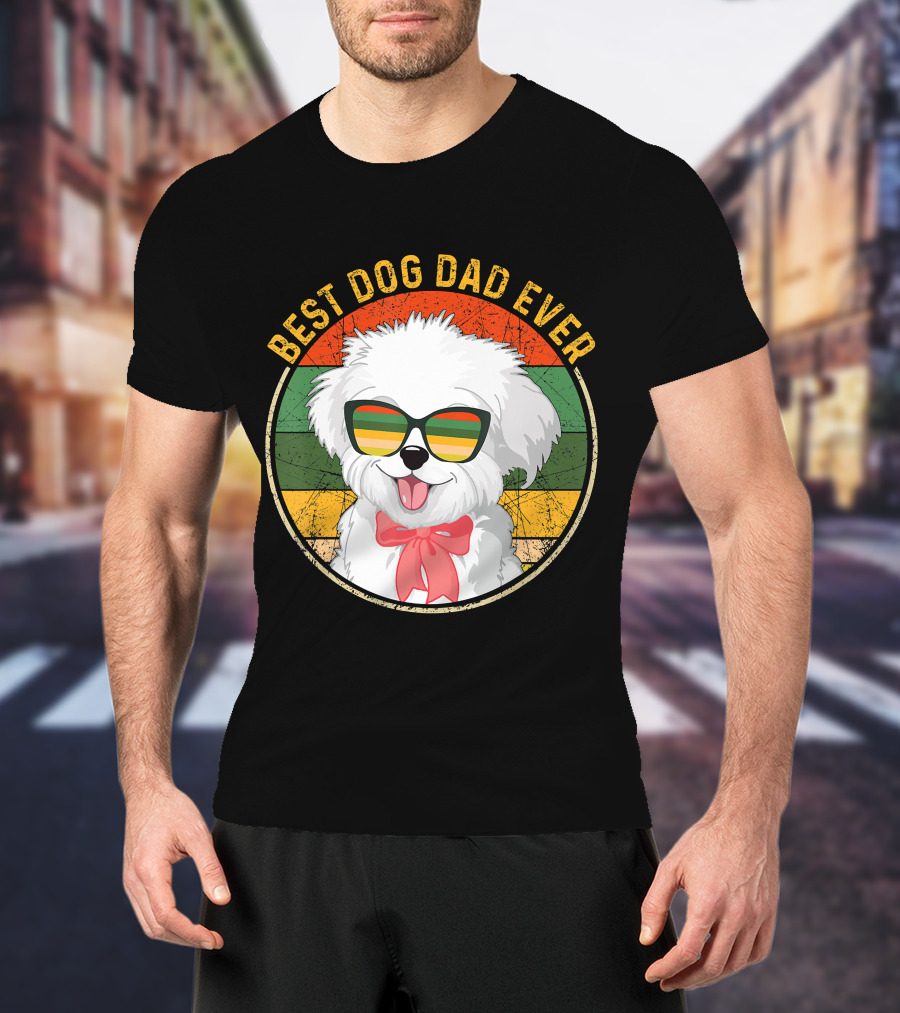 Best Dog Dad Ever Retro Vintage Maltese Sunglasses T-Shirt