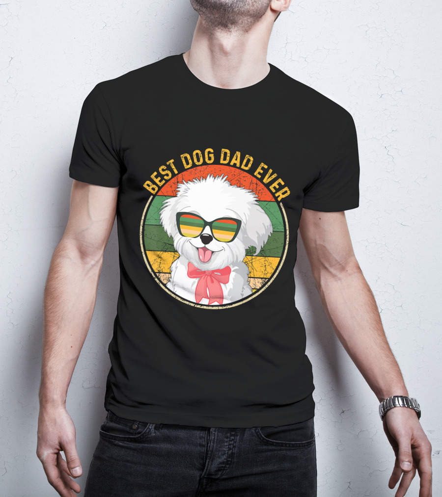 Best Dog Dad Ever Retro Vintage Maltese Sunglasses T-Shirt