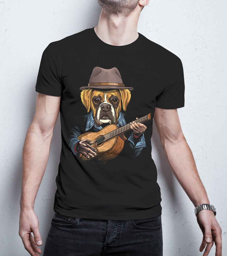 Acoustic Guitar Boxer Dog Guitar Player Guitarist T-Shirt