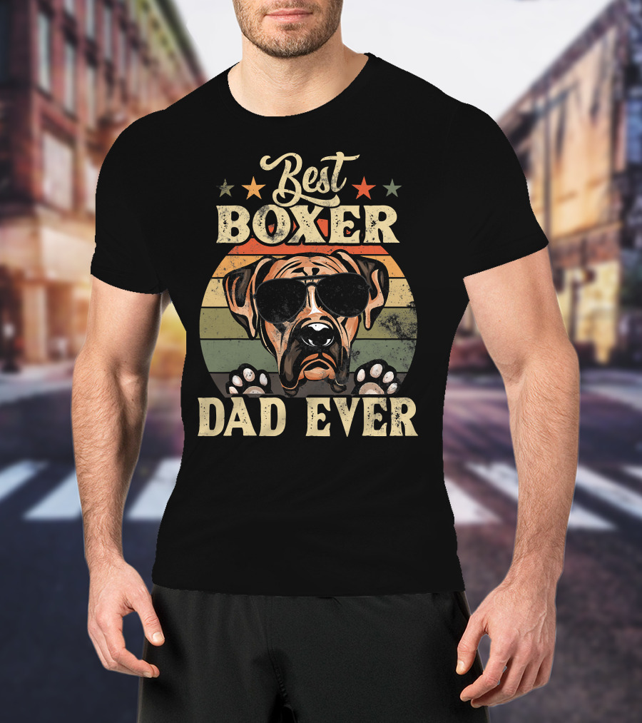 Best Boxer Dad Ever Vintage Distressed Dog Retro Stripes T-Shirt
