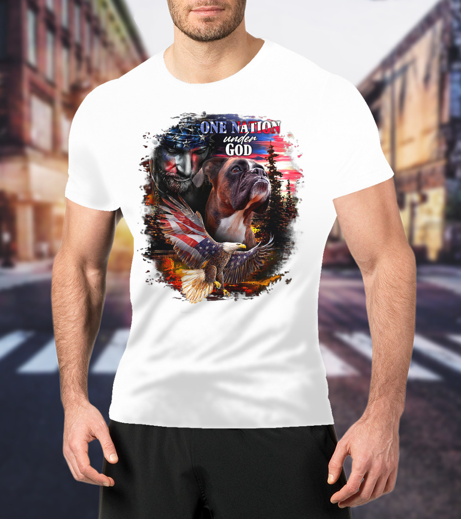 One Nation Under God Boxer With American Eagle And Flag Iconography T-Shirt
