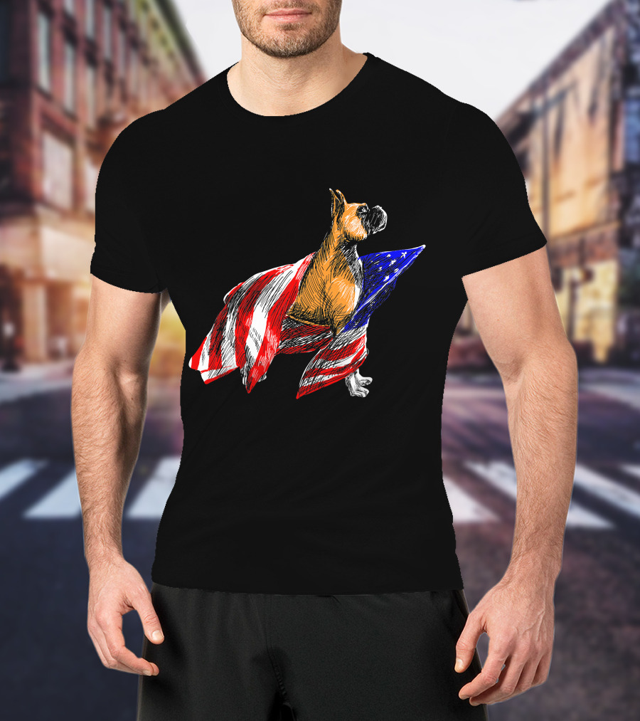 Boxer Dog Wrapped In American Flag Patriotic Symbol Dogs T-Shirt