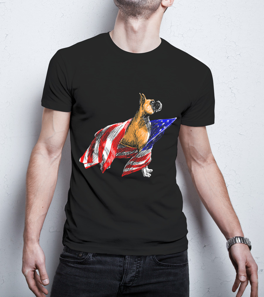 Boxer Dog Wrapped In American Flag Patriotic Symbol Dogs T-Shirt