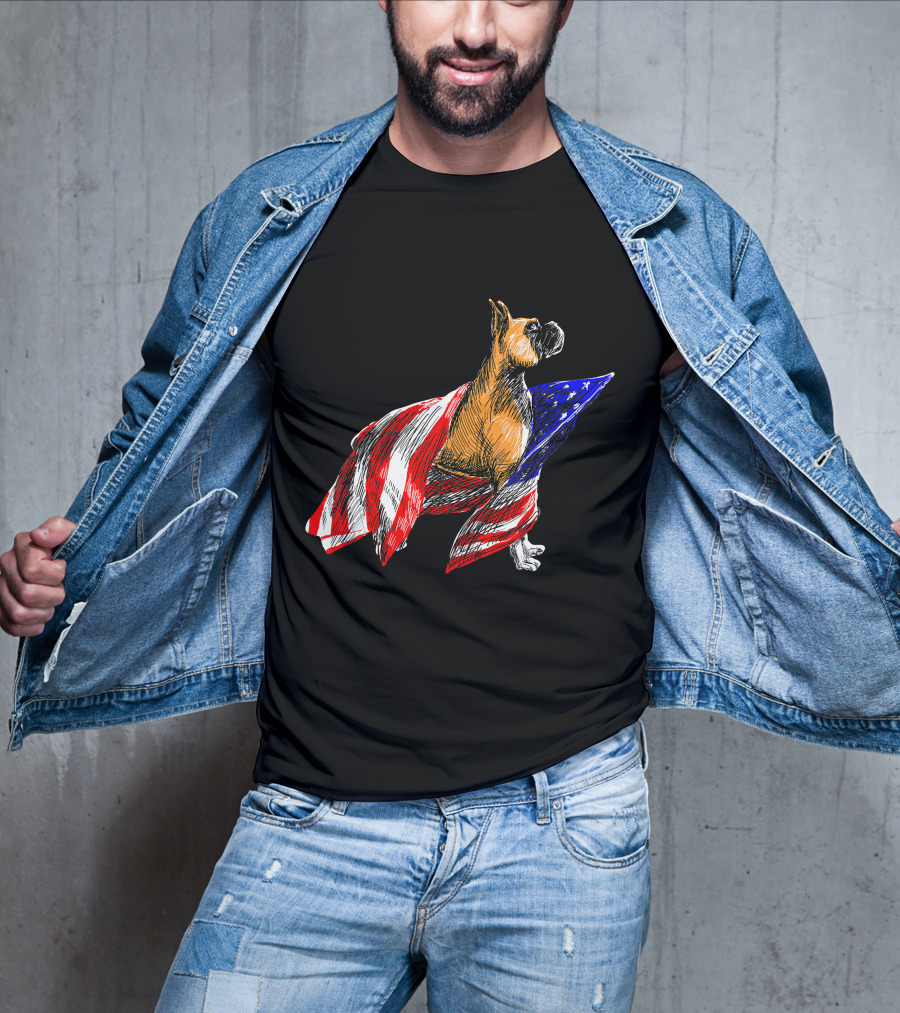 Boxer Dog Wrapped In American Flag Patriotic Symbol Dogs T-Shirt