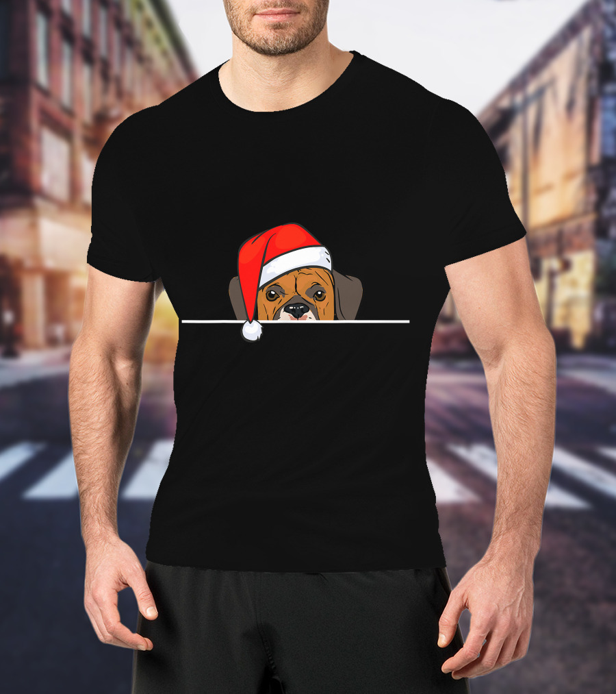 Boxer Dog In Santa Hat For Christmas T-Shirt
