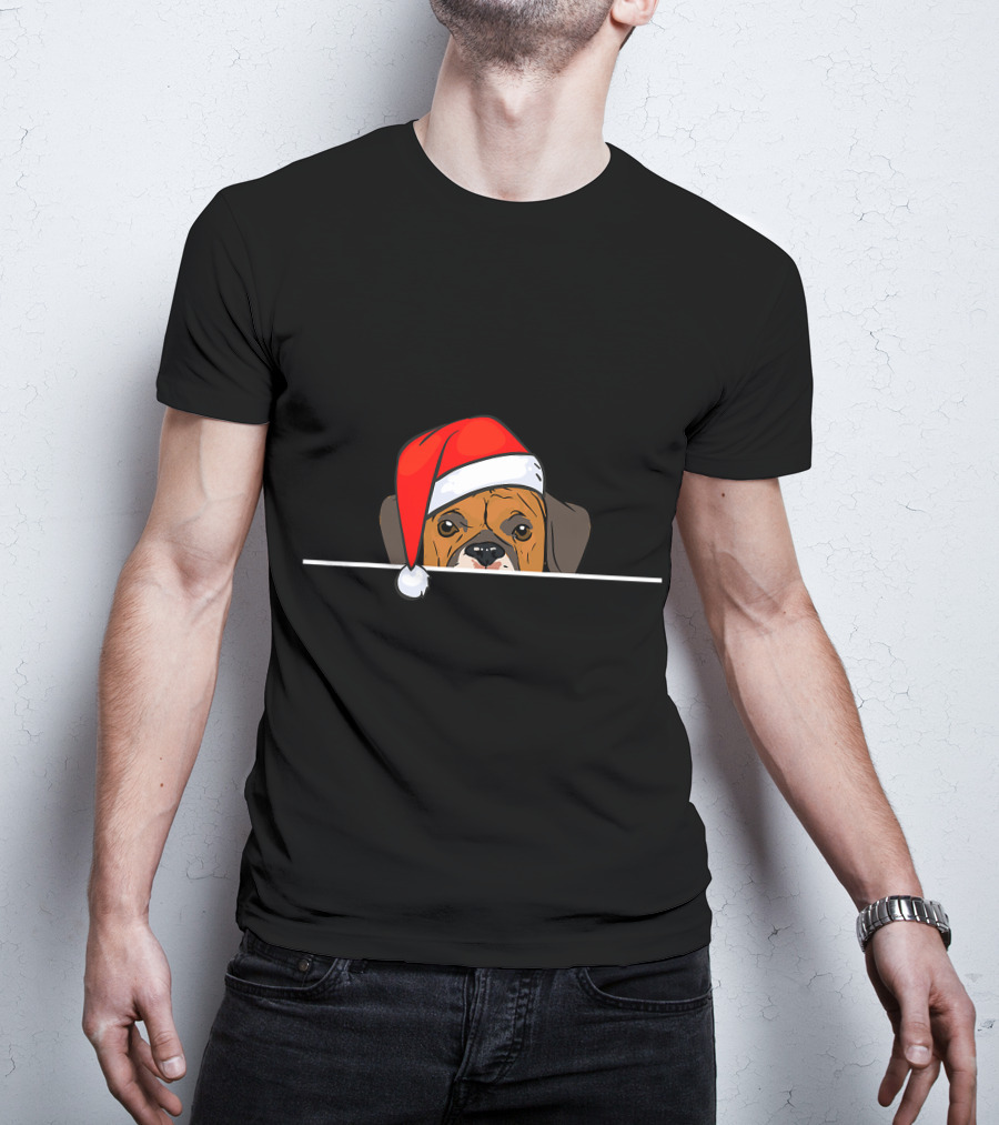 Boxer Dog In Santa Hat For Christmas T-Shirt