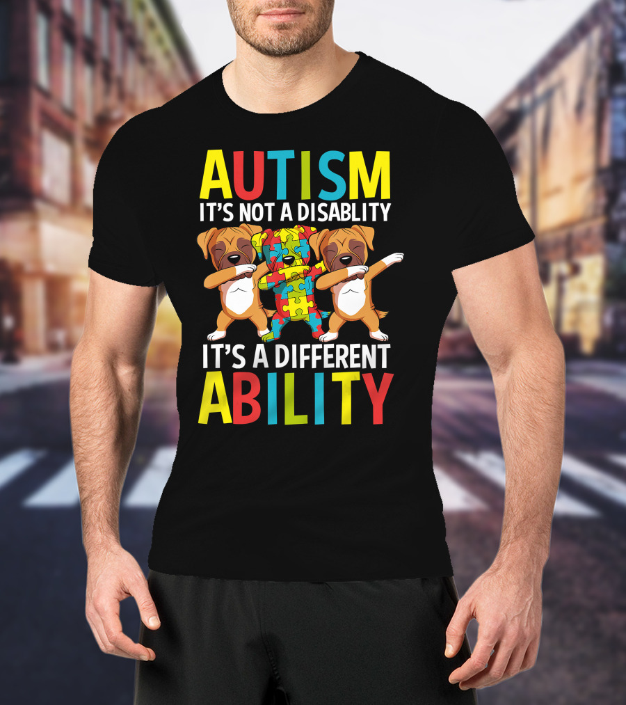 Autism It's Not A Disability It's A Different Ability Dabbing Dogs Puzzle T-Shirt