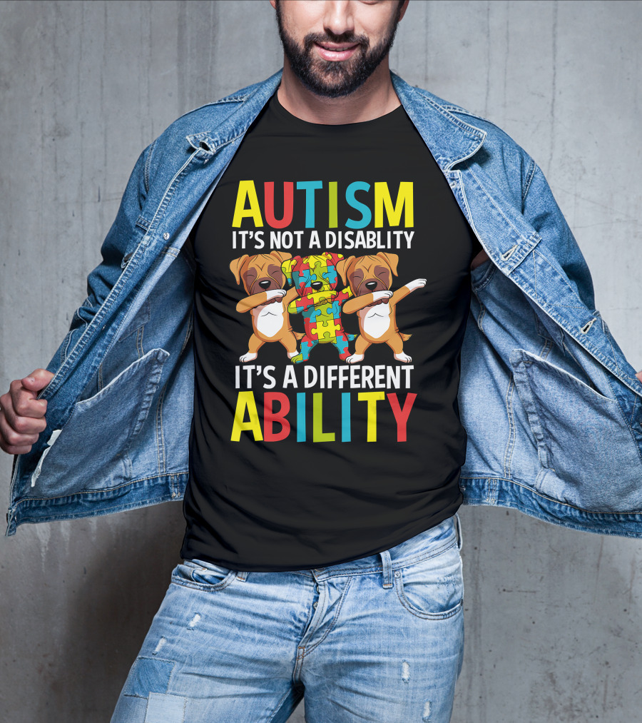 Autism It's Not A Disability It's A Different Ability Dabbing Dogs Puzzle T-Shirt