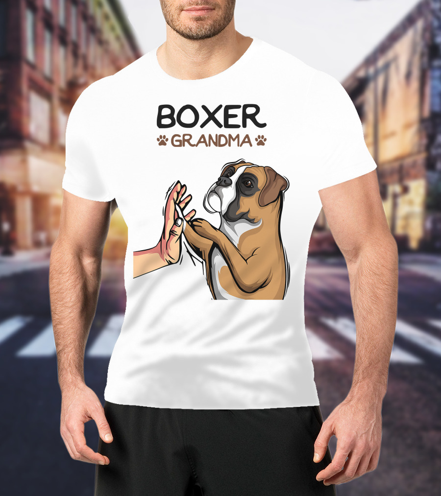 Boxer Grandma High-Five With Dog Paws T-Shirt