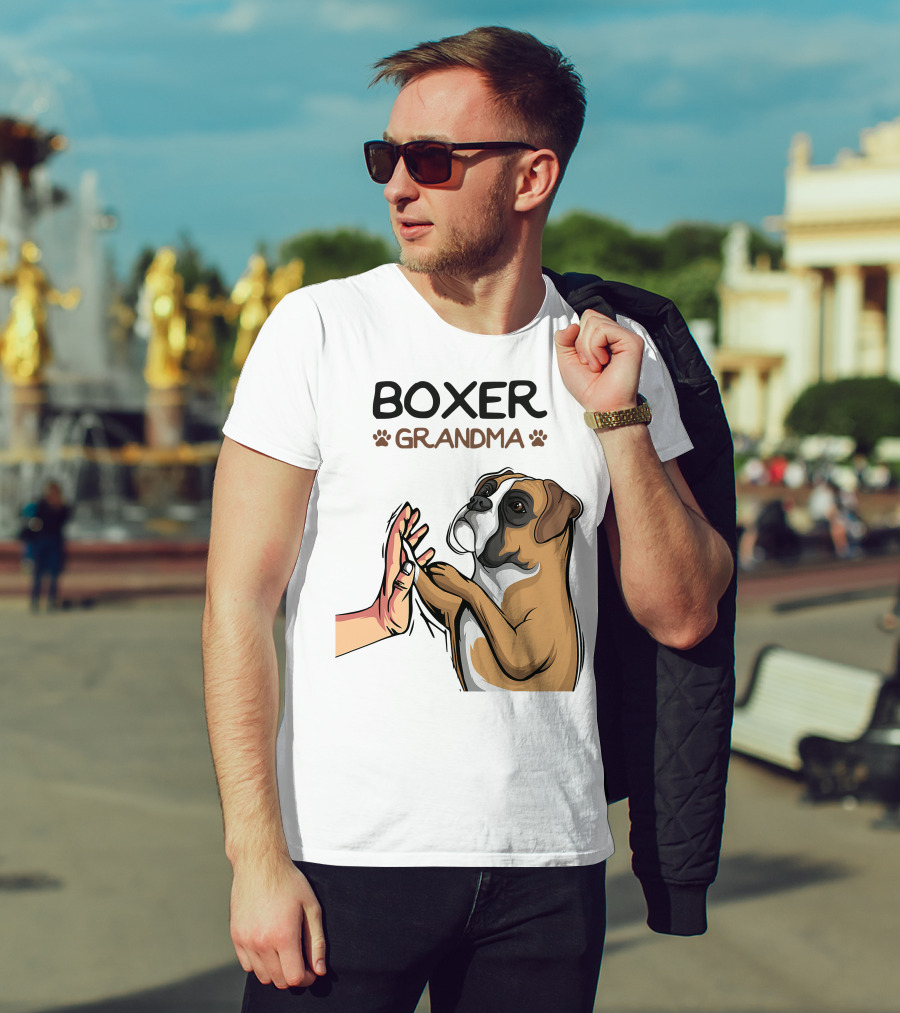 Boxer Grandma High-Five With Dog Paws T-Shirt