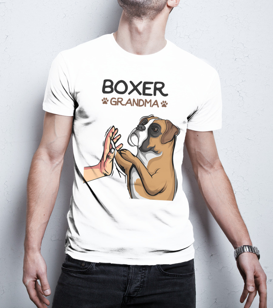 Boxer Grandma High-Five With Dog Paws T-Shirt