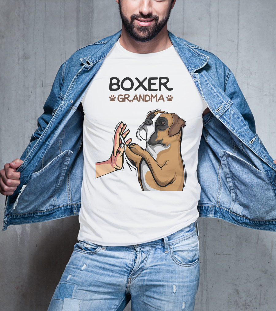 Boxer Grandma High-Five With Dog Paws T-Shirt