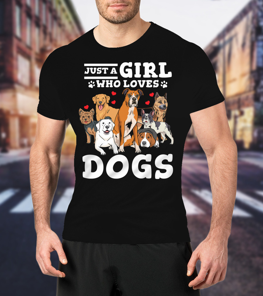 Just A Girl Who Loves Dogs With Boxer And Heart Paw Prints T-Shirt
