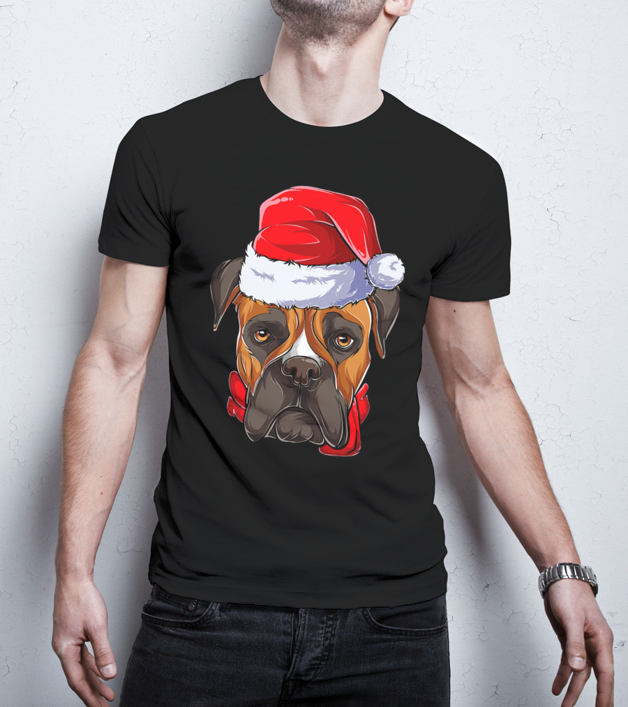 Boxer Dog Santa Hat Christmas Girls T-Shirt