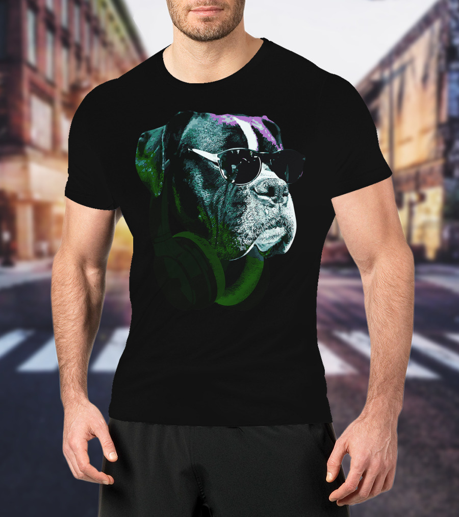 Boxer Dog With Sunglasses And Headphones Vintage Cool Canine T-Shirt