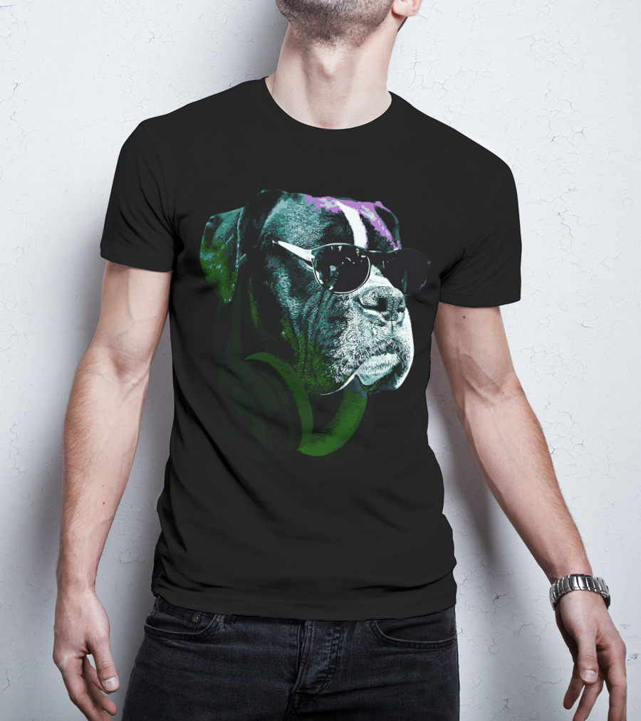 Boxer Dog With Sunglasses And Headphones Vintage Cool Canine T-Shirt