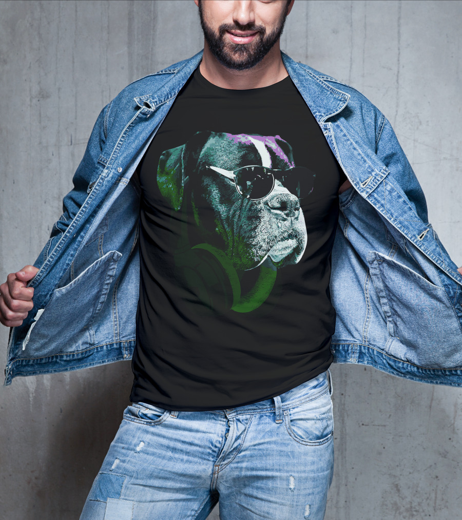 Boxer Dog With Sunglasses And Headphones Vintage Cool Canine T-Shirt