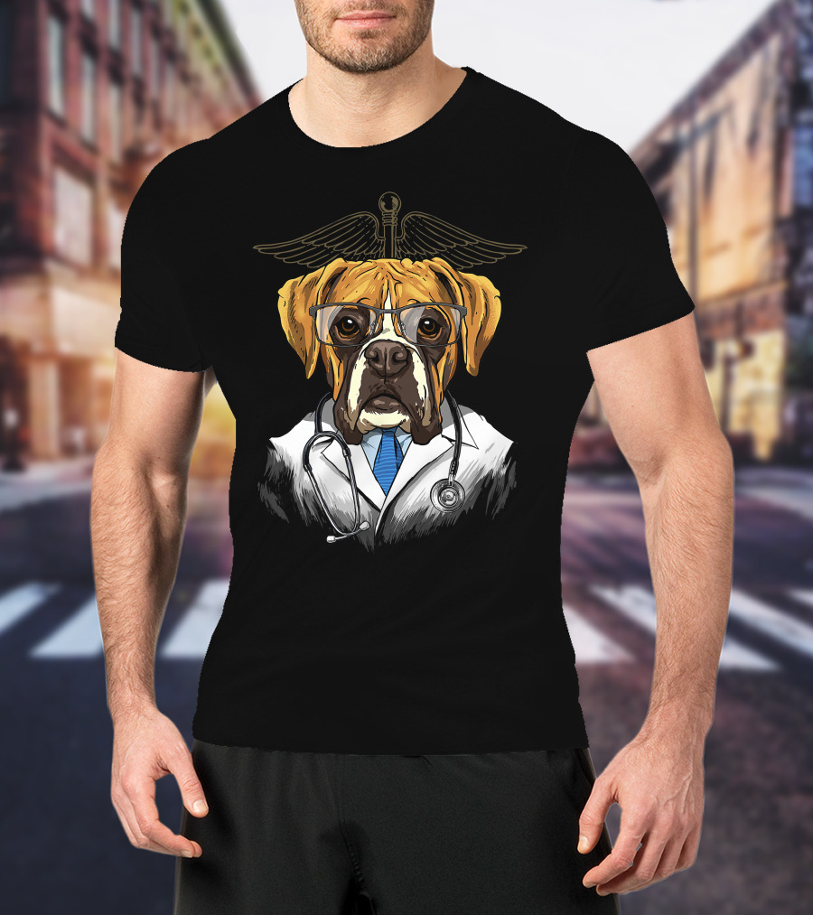Boxer Dogtor Vet Veterinarian Dog Doctor With Stethoscope And Medical T-Shirt