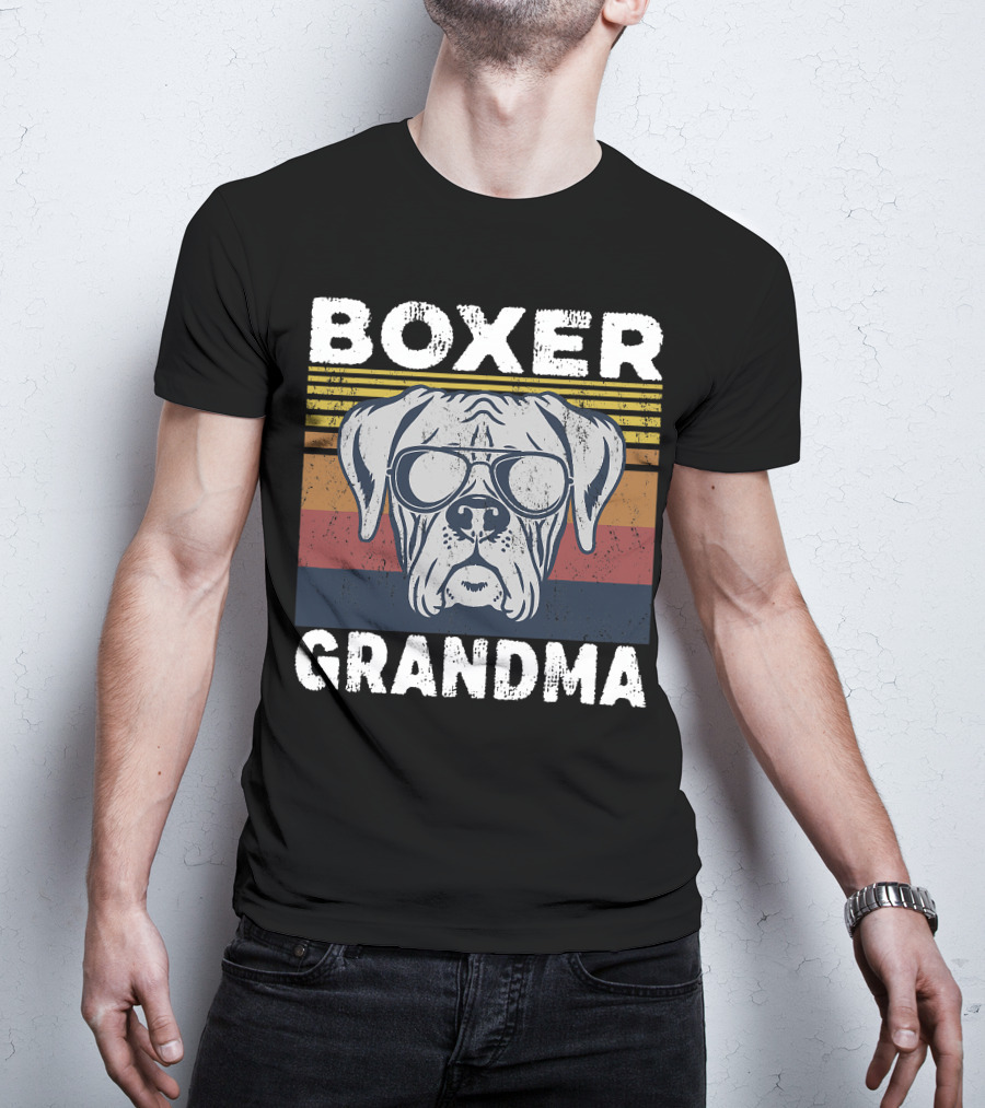 Boxer Grandma Dog Breed Pet Owner Lover Retro Sunglasses T-Shirt