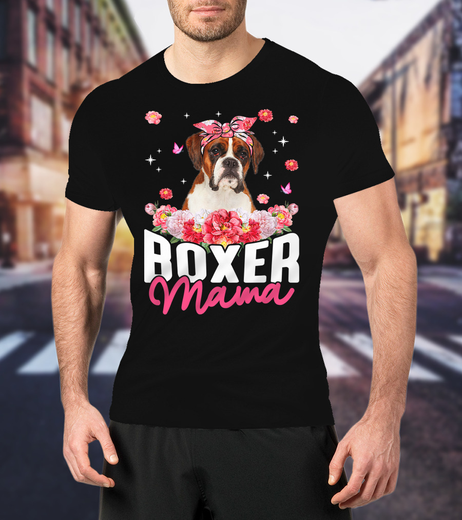 Boxer Mama Flower Bandana Blossoms And Butterflies T-Shirt