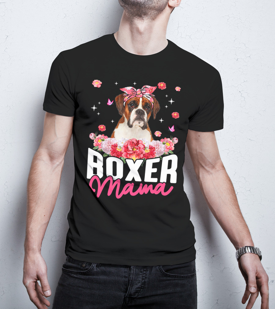 Boxer Mama Flower Bandana Blossoms And Butterflies T-Shirt