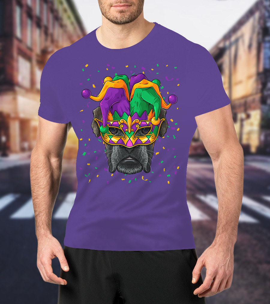Carnival King Boxer Dog Wearing Jester Mask With Confetti T-Shirt