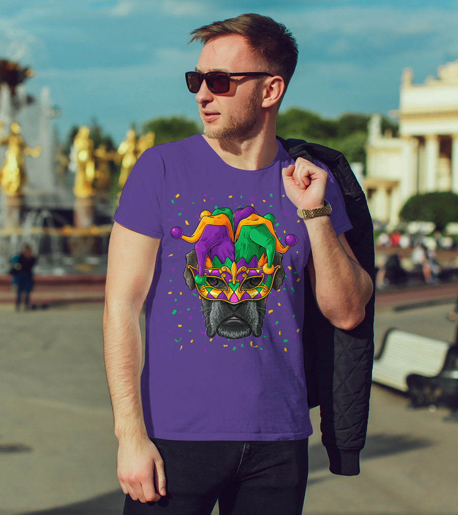 Carnival King Boxer Dog Wearing Jester Mask With Confetti T-Shirt