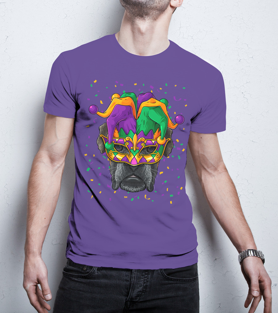 Carnival King Boxer Dog Wearing Jester Mask With Confetti T-Shirt