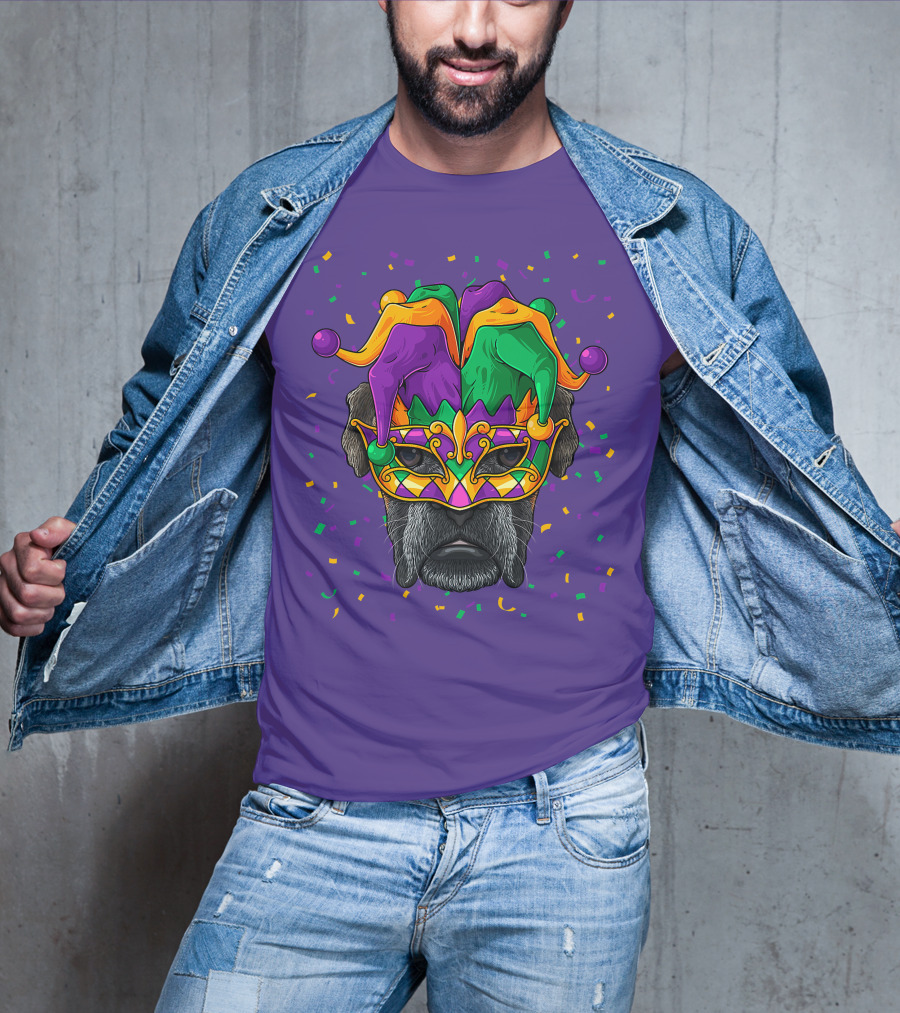 Carnival King Boxer Dog Wearing Jester Mask With Confetti T-Shirt