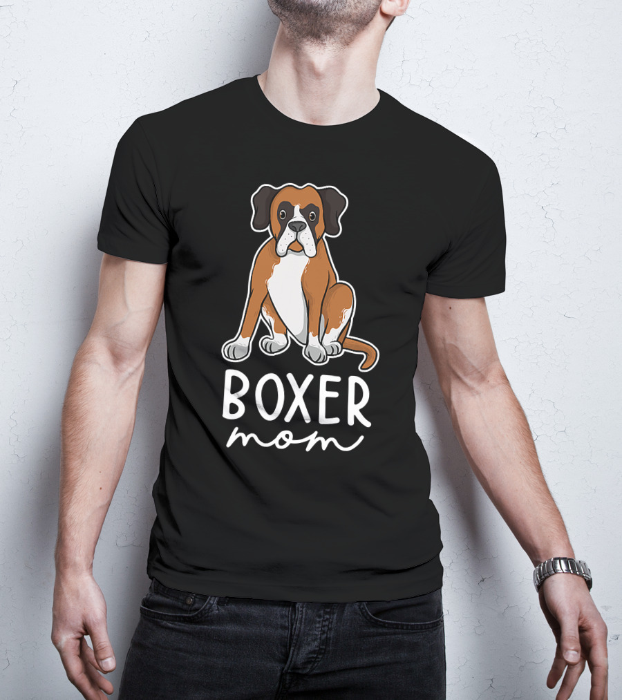 Boxer Mom With Adorable Dog Illustration For Mother's Day T-Shirt