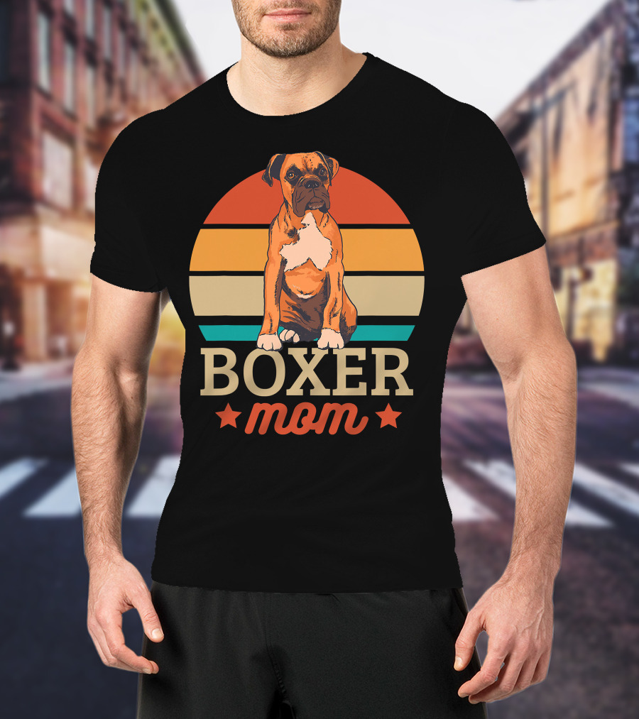 Boxer Mom Retro Sunset Pooch Love T-Shirt