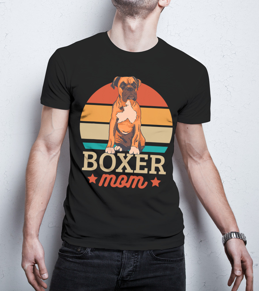 Boxer Mom Retro Sunset Pooch Love T-Shirt