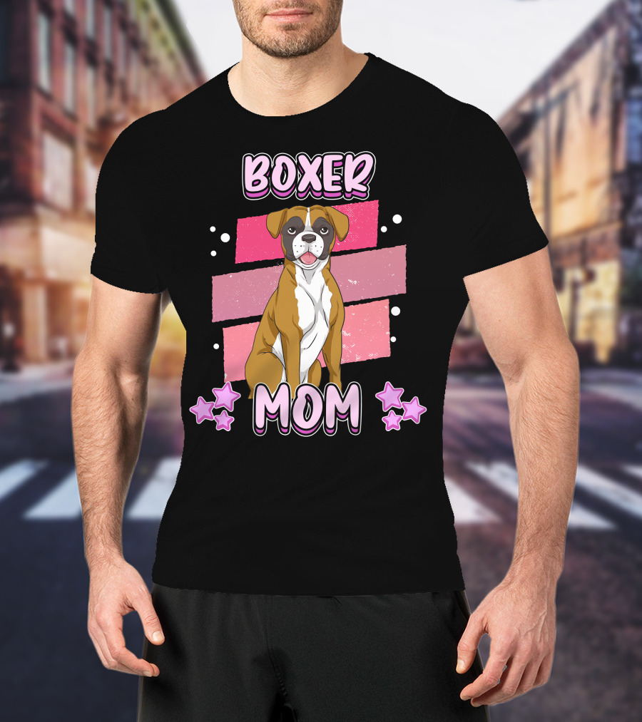 Boxer Mom Pink Stars Funny Dog Saying T-Shirt