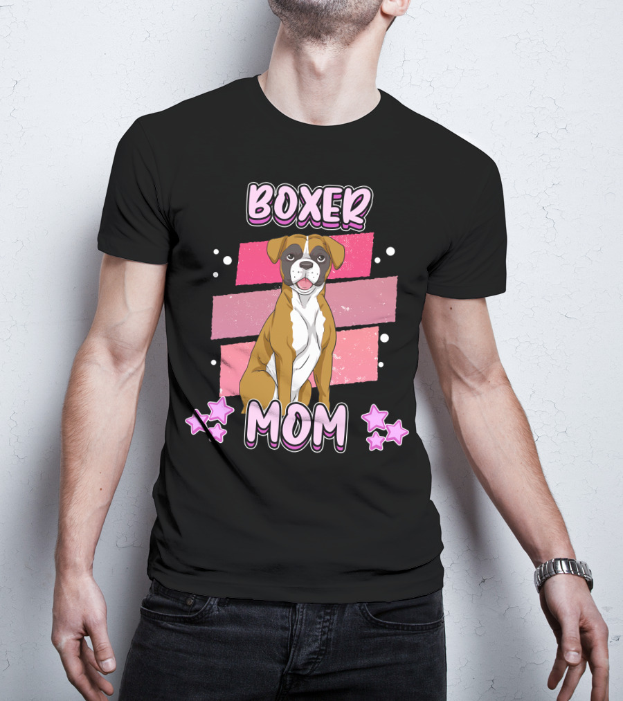 Boxer Mom Pink Stars Funny Dog Saying T-Shirt