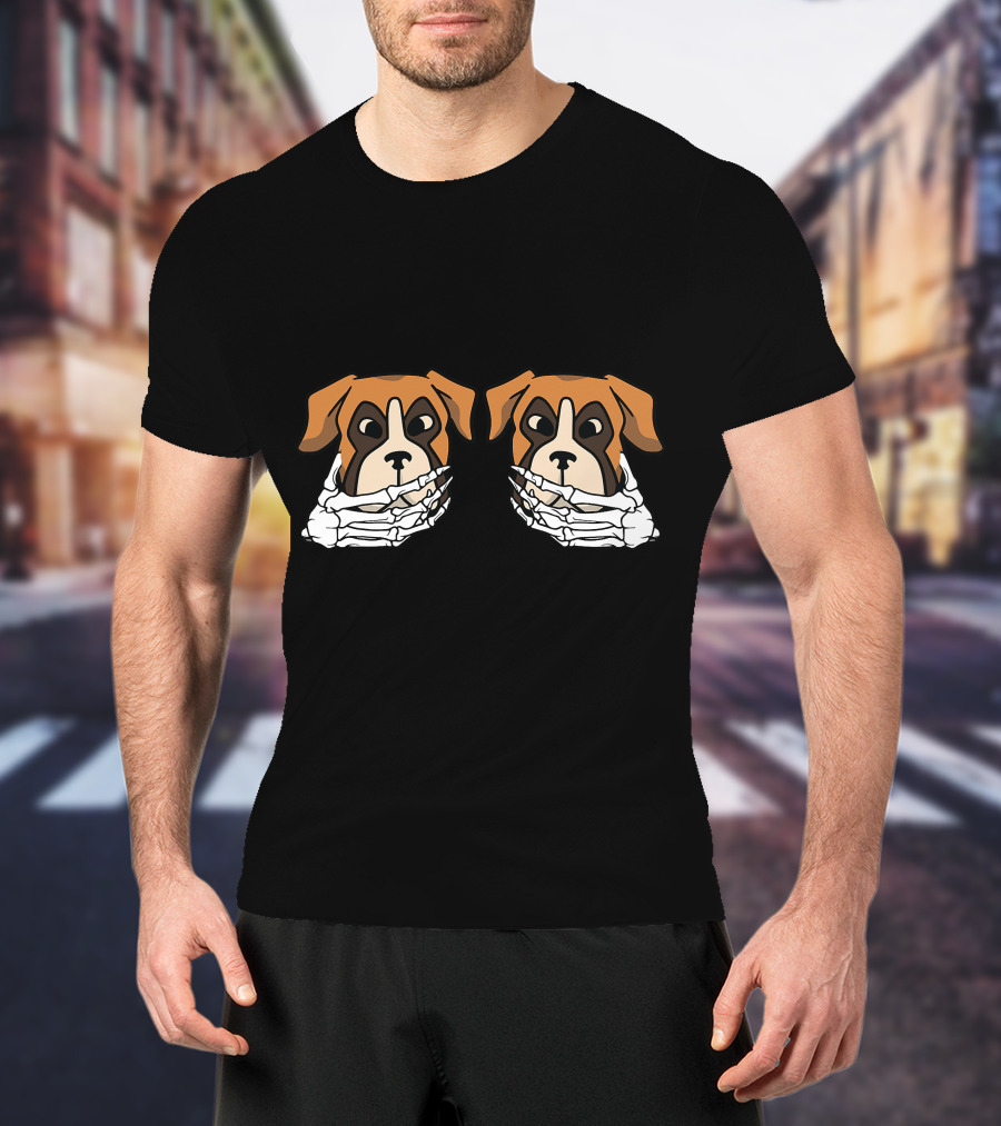 Boxer Skeleton Hand On Breast Lazy Hallo Dog Costume Halloween Humor T-Shirt