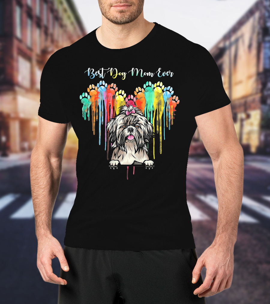 Best Dog Mom Ever Heart Funny Shih Tzu T-Shirt